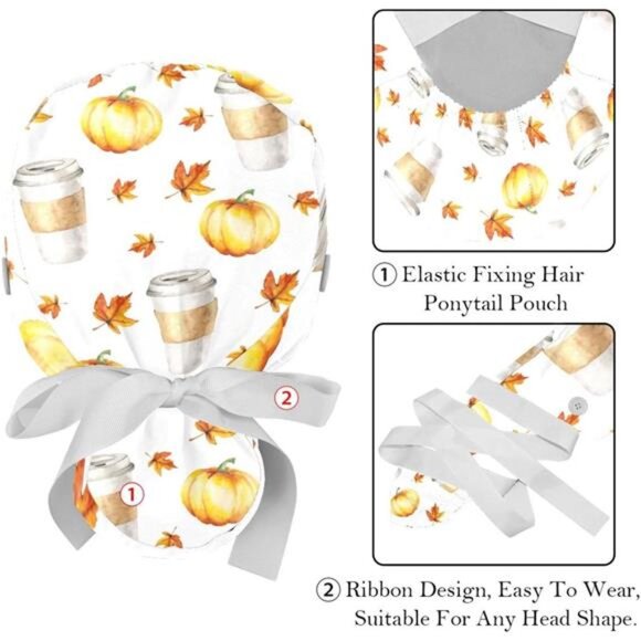 Working Cap for Women with Ponytail Pouch Long Hair, 2 Packs Nurse Scrub Caps, - Picture 4 of 7